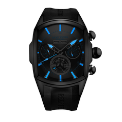 Reef Tiger Aurora Tank II RGA3069 Mens Automatic Self Winding Mechanical Skeleton Black Dial/Rubber Wrist Watch