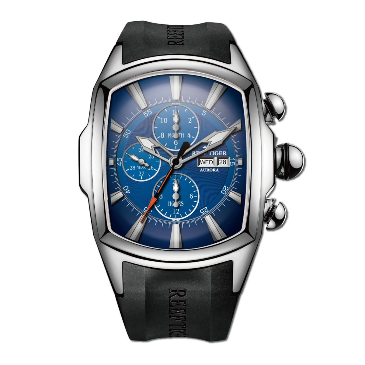 Discover stylish Blue Men's Three-Eye Sports Tonneau Automatic Mechanical Watch for men - Reef Tiger Tank-P RGA3069