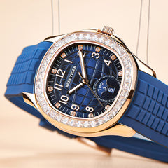 Inlay Cubic Zirconia 39mm Blue Dial & Rose Gold Sqaure Automatic Watch - RGA1805 Multi-Dial Week Date Watch