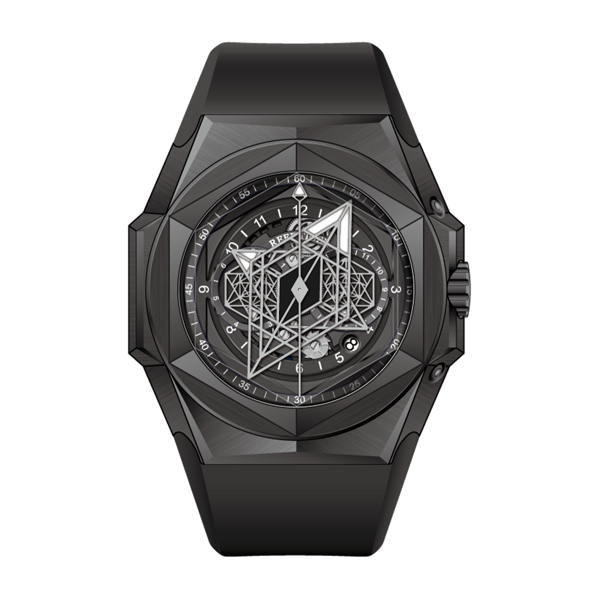 ALL Black PVD Case and Unique Hexagonal Style Dial Design Watch - Reef Tiger Black Shark RGA6908 Automatic Watch