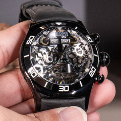 All Black Reef Tiger RGA703 Men Sport Automatic Skeleton Watch with Date Day