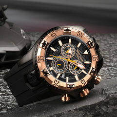 REEF TIGER Aurora RGA303 Rose Gold Men's 52mm Big Dial Sports Quartz Watch - Fashion Waterproof Multi-Function Watch