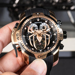 Reef Tiger RGA3532-S Men's Luxury Automatic Mechanical Watch - Rose Gold Stainless Steel, Spider Design with Luminous Dial & Calendar Feature