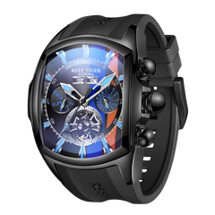 Racing Dial Watch for Men,All Black Reef Tiger RGA3069 Waterproof Stainless Steel Automatic Sports Men’s Watches