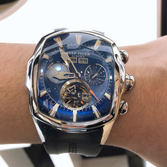 Reef Tiger Aurora Tank II RGA3069 - Mens Waterproof Automatic Self Winding Skeleton Tourbillon Style Dial Watches