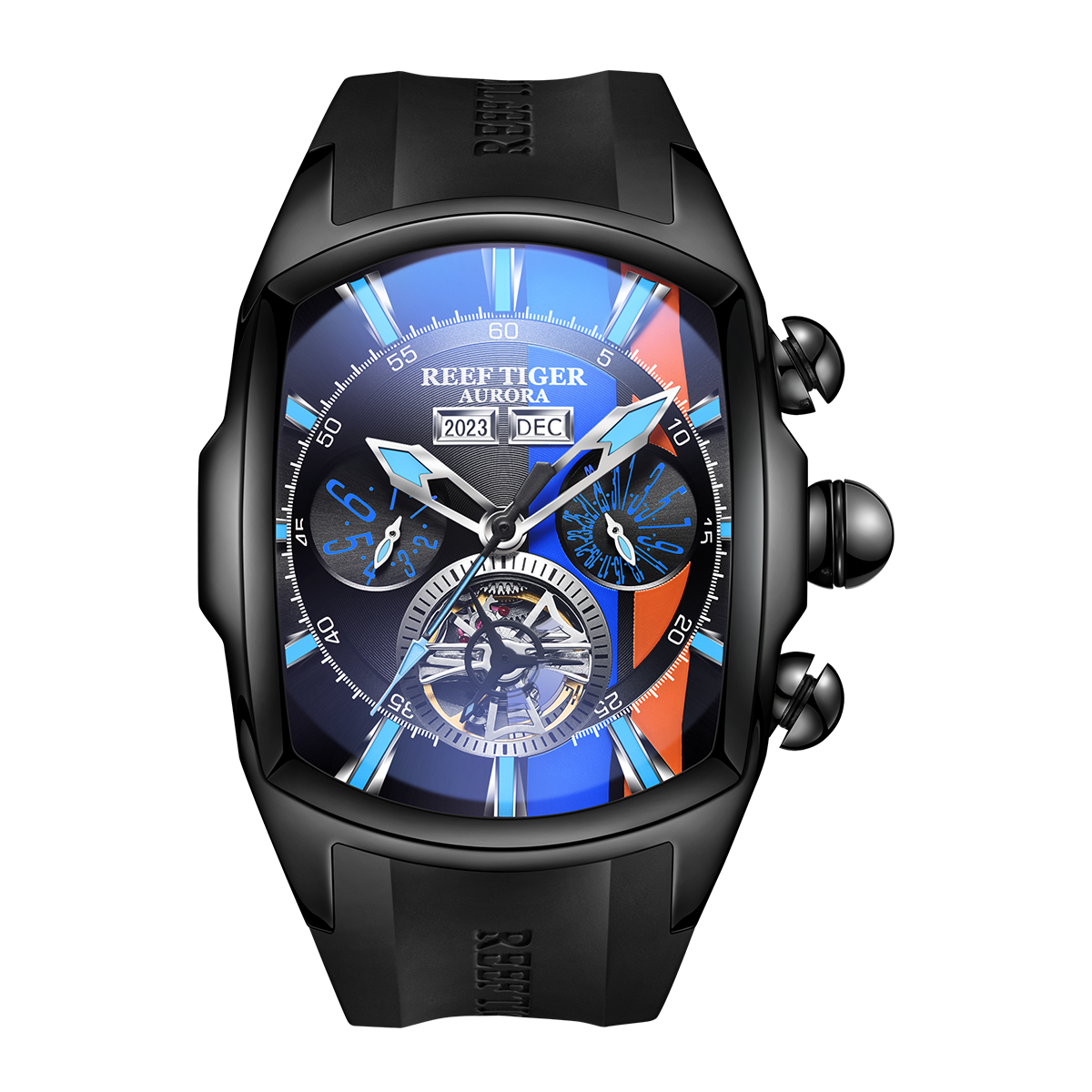 Racing Dial Watch for Men,All Black Reef Tiger RGA3069 Waterproof Stainless Steel Automatic Sports Men’s Watches