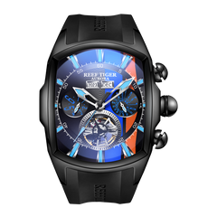 Racing Dial Watch for Men,All Black Reef Tiger RGA3069 Waterproof Stainless Steel Automatic Sports Men’s Watches