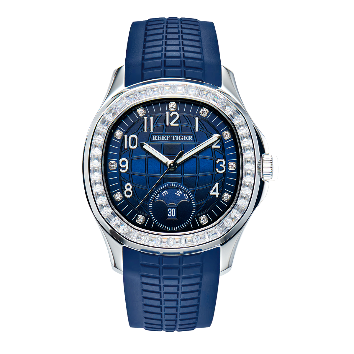 Reef Tiger RGA1805 39mm Mens Sport Automatic Mechanical Cubic Zirconia Watch - Miyota Movement Date Week Multi-Dial Watch