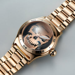 Reef Tige Aurora RGA70S7 Rose Gold Skull Skeleton Automatic Steel/Leather Strap Watch For Men