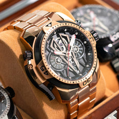 Men's Rose Gold Stainless Steel Case/Strap Automatic Mechanical Watches - Reef Tiger Aurora Concept 2 RGA3591 with Multi-Functional Sport Design