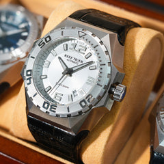 Reef Tiger RGA6903 Mens Military Automatic Mechanical Watches - Blue Silver Dial & 200M Waterproof