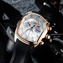 Best Multifunctional Three-eye Mens Watches for Sale - Reef Tiger Tank-P RGA3069 Tonneau Rose Gold Automatic Watch