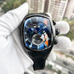 Racing Dial Watch for Men,All Black Reef Tiger RGA3069 Waterproof Stainless Steel Automatic Sports Men’s Watches