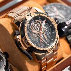 Reef Tiger Aurora Concept 2 RGA3591 Skeleton Automatic Self-Winding Waterproof Watches for Men - Rose Gold Stainless Steel Case/Strap