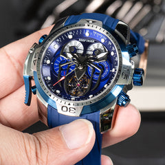 Reef Tige RGA3532-S Men's Sports Automatic Mechanical Watch - Luminous & Multi-Functional Mechanical Blue Dial Watch