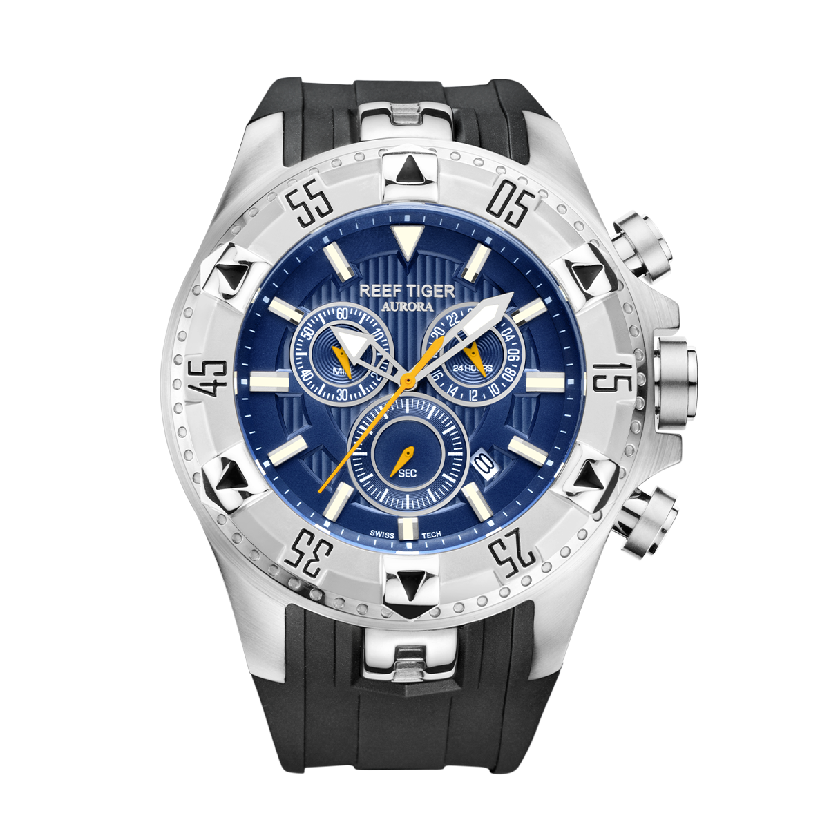 REEF TIGER Aurora RGA303 52mm Big Dial Men Sport Multifunction Quartz Wrist Watch - Luminous Calendar Waterproof Multi Function Men's Watches