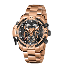 Reef Tiger RGA3532-S Men's Luxury Automatic Mechanical Watch - Rose Gold Stainless Steel, Spider Design with Luminous Dial & Calendar Feature