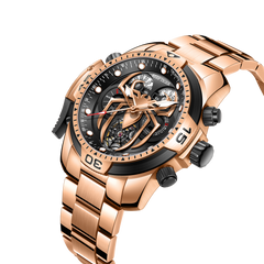 Reef Tiger RGA3532-S Men's Luxury Automatic Mechanical Watch - Rose Gold Stainless Steel, Spider Design with Luminous Dial & Calendar Feature