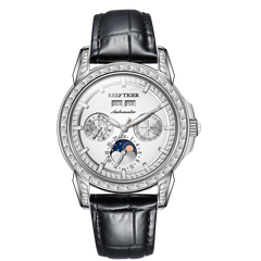 Affordable Luxury Zirconia Bezel & Silver Dial Men's Multifunction Mechanical Moon Phase Automatic Watches - Reef Tiger RGA1988