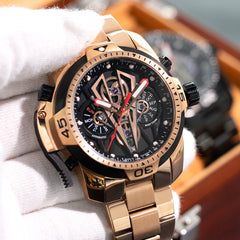 Men's Rose Gold Stainless Steel Case/Strap Automatic Mechanical Watches - Reef Tiger Aurora Concept 2 RGA3591 with Multi-Functional Sport Design