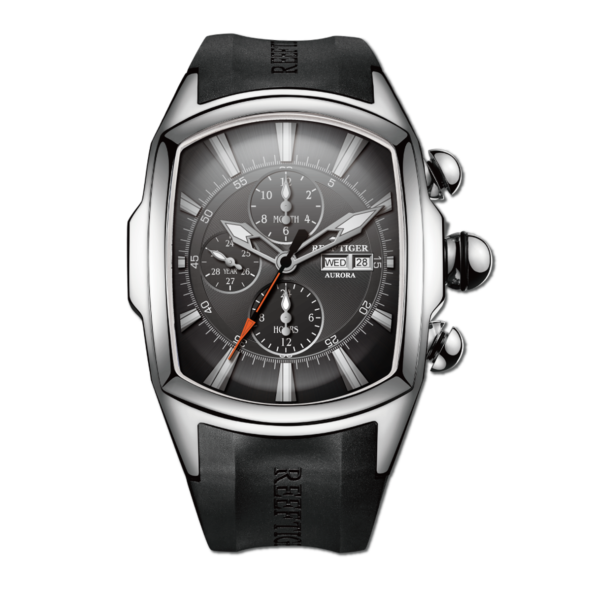 Reef Tiger RGA3069 Black Dial Automatic Watches by Unique Three-Eye Sub-dial Design - High Quality and Luxury
