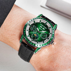 Luxury Green Zirconia Automatic Multifunctional Mechanical Moon Phase Watch - Reef Tiger Classics Philosopher RGA1988