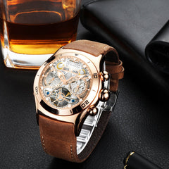 Rose Gold Reef Tiger Aurora RGA703 Men's Automatic Watch with Mechanical Movement and Skeleton Dial