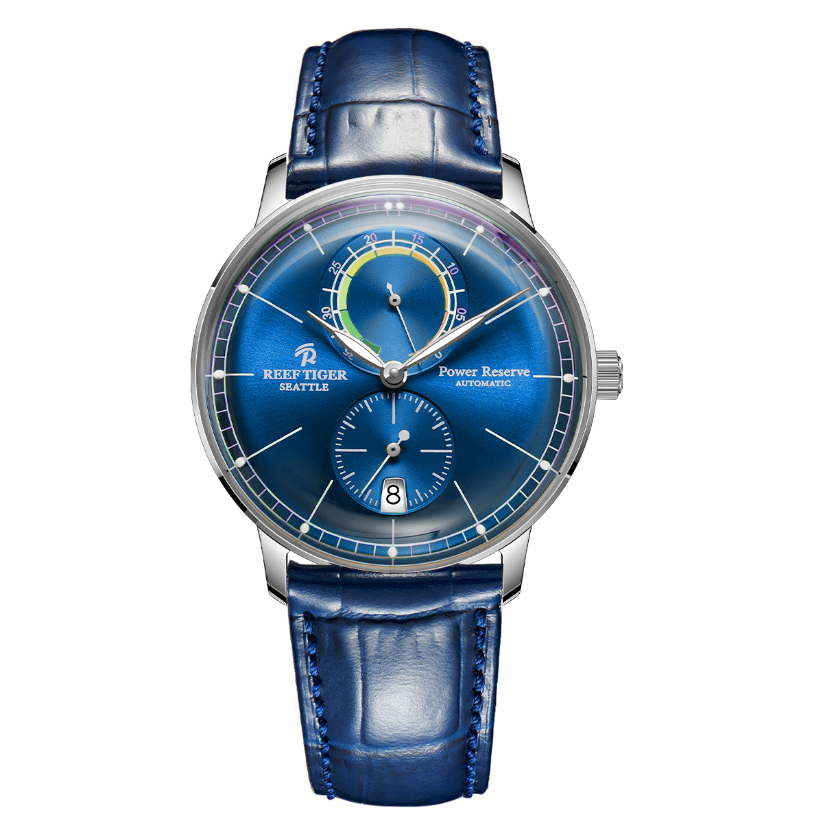 REEF TIGER 42MM Blue Dial Business Automatic Mechanical Watches - Men's Business Leather Watches From RGA82B0-3