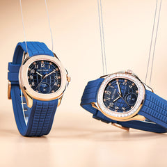 Inlay Cubic Zirconia 39mm Blue Dial & Rose Gold Sqaure Automatic Watch - RGA1805 Multi-Dial Week Date Watch