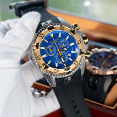REEF TIGER Aurora RGA303 52mm Big Dial & Yellow Gold Color Bezel - Men's Chronograph Quartz Multi-Function Sport Watch
