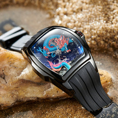 Affordable Luxury Blue Automatic Mechanical Dragon Watch For Men - Reef Tiger Aurora RGA3061