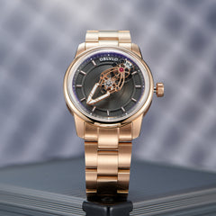 Cool Rose Gold Case and Spaceship Hand Dial, 50m Waterproof - OBLVLO JM Space Automatic Dress Watch for Men