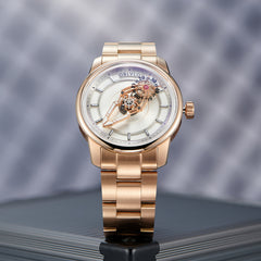 OBLVLO JM Space Black Spaceship Dial Automatic Rose Gold Case Dress Watches for Men