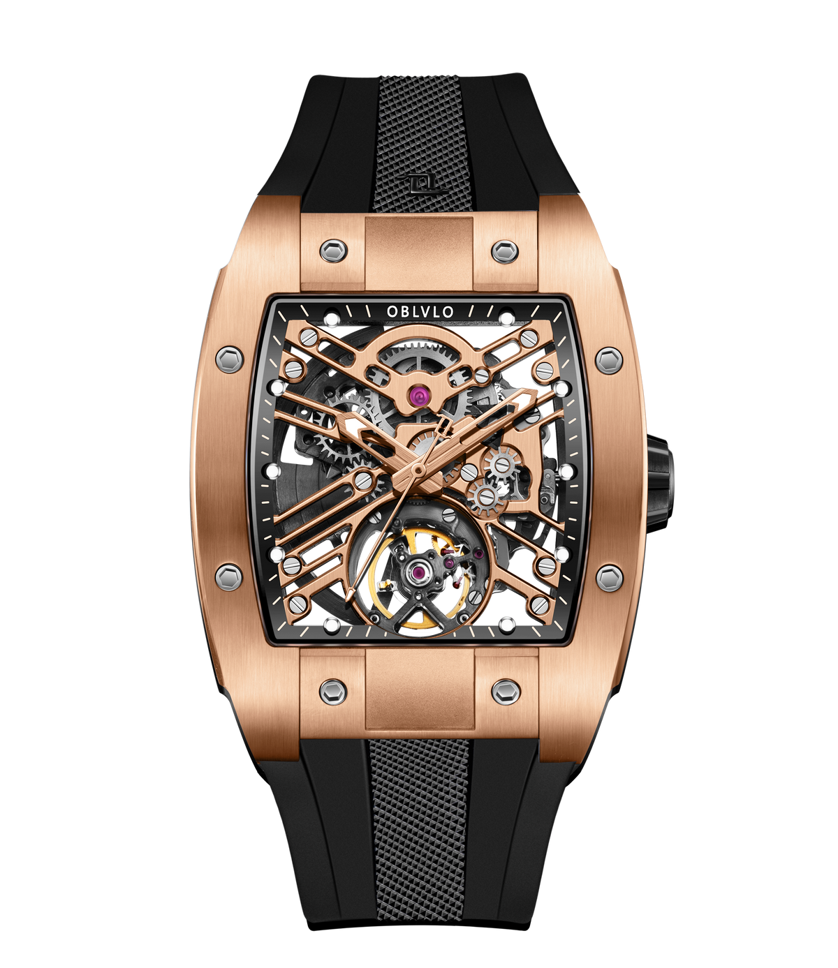 OBLVLO EM-ST Affordable Luxury Rose Gold Skeleton Automatic Watches for Men