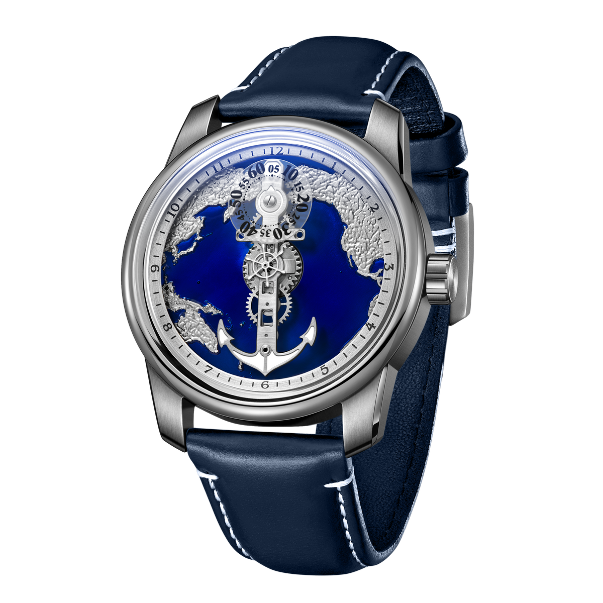OBLVLO JM-Sailing Blue Cold Enamel Dial & Pacific Ocean Maps Automatic Watches - Cool Luminous Waterproof Business Watch
