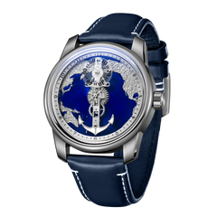 OBLVLO JM-Sailing Blue Cold Enamel Dial & Pacific Ocean Maps Automatic Watches - Cool Luminous Waterproof Business Watch