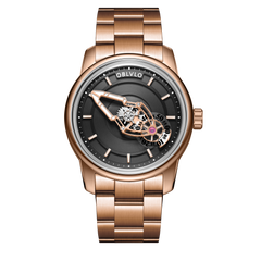 Cool Rose Gold Case and Spaceship Hand Dial, 50m Waterproof - OBLVLO JM Space Automatic Dress Watch for Men