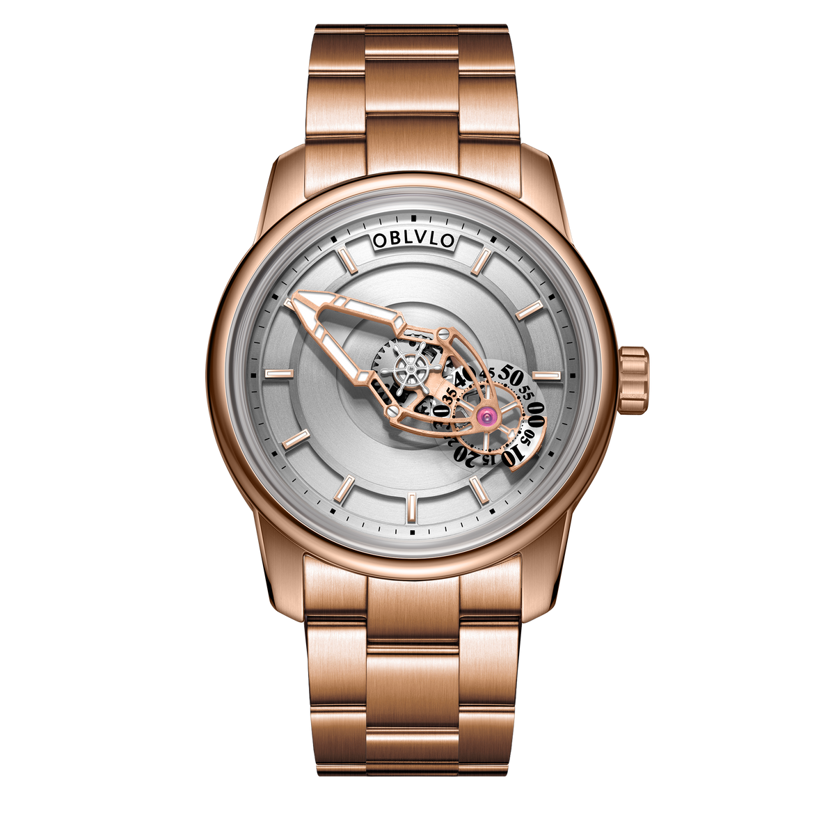 OBLVLO JM Space Black Spaceship Dial Automatic Rose Gold Case Dress Watches for Men