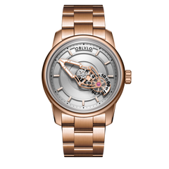 OBLVLO JM Space Black Spaceship Dial Automatic Rose Gold Case Dress Watches for Men