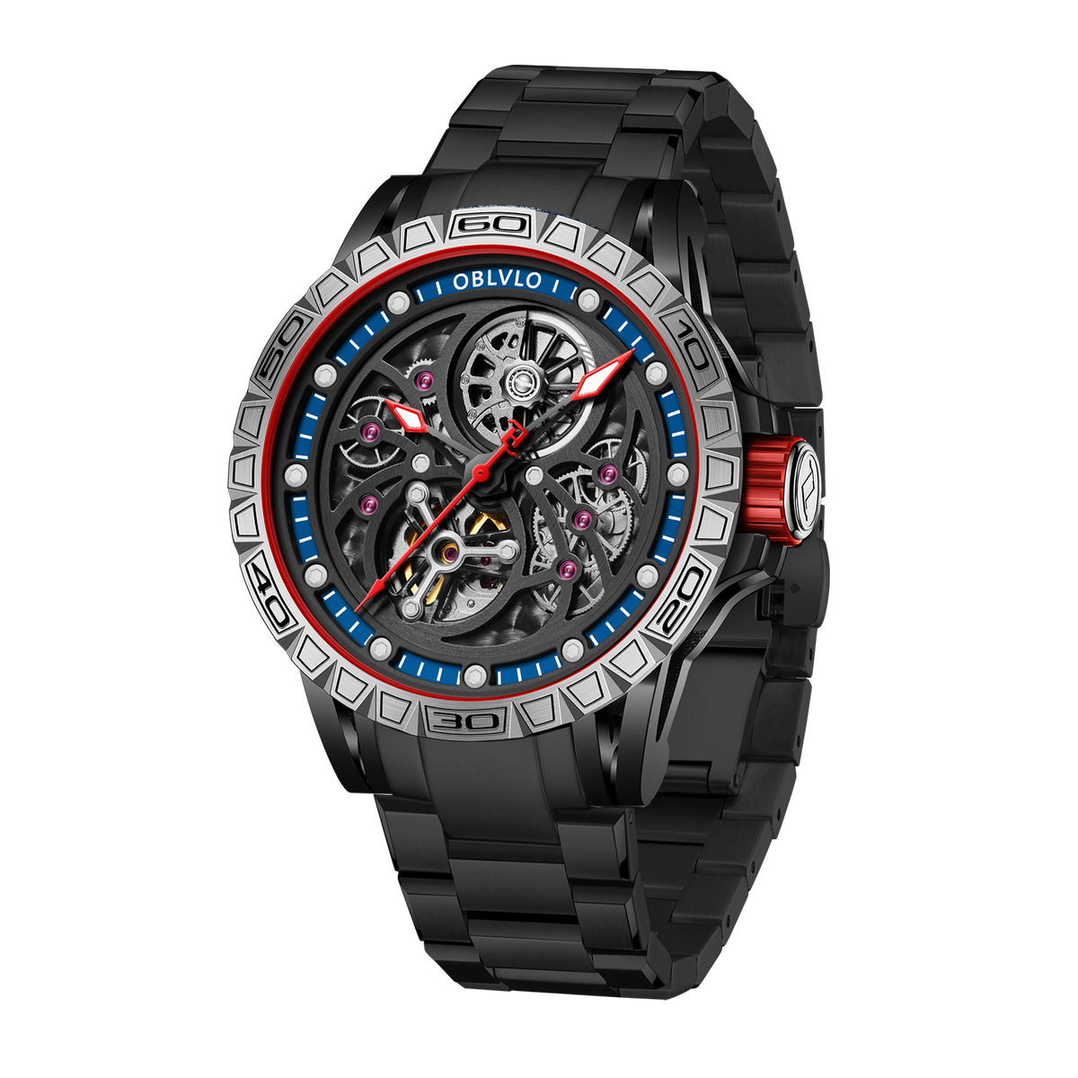 OBLVLO LMS Affordable Luxury Skeleton Watches for Men - Automatic Watch with Mechanical Movement and Skeleton Dial