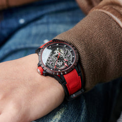 OBLVLO LMS Unique Skeleton Watches for Men -  Black PVD Waterproof Sports Automatic Watch