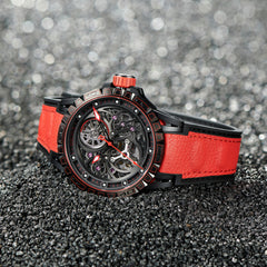 OBLVLO LMS Unique Skeleton Watches for Men -  Black PVD Waterproof Sports Automatic Watch