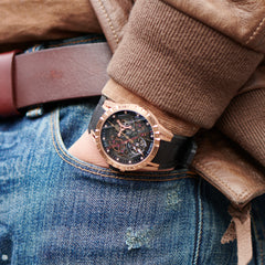 OBLVLO LMS Affordable Luxury Rose Gold Skeleton Automatic Watches - Unique Cool Men's Watches