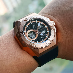 Rose Gold 43mm Japan NH36A Automatic Movement Waterproof Wristwatch - Reef Tiger RGA6903-S Skeleton Dive Watch