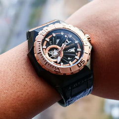 Rose Gold 43mm Japan NH36A Automatic Movement Waterproof Wristwatch - Reef Tiger RGA6903-S Skeleton Dive Watch