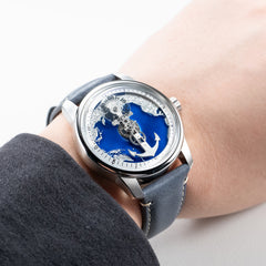 OBLVLO JM-Sailing Blue Cold Enamel Dial & Pacific Ocean Maps Automatic Watches - Cool Luminous Waterproof Business Watch