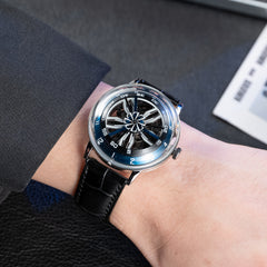 OBLVLO SCM-SK Unique Blue Supercar Alloy Wheels Dial Automatic 42mm Watch - Cool Waterproof Watches for men