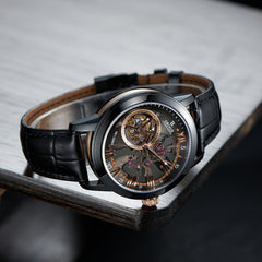 Affordable Black & Rose Gold Case Luxury Mens Automatic Tourbillon Style Dial Dress Zirconia Watches - OBLVLO VMQ Series