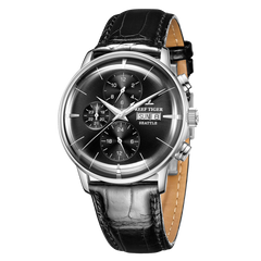 Affordable Luxury Dress Mechanical Watch For Men - Best Reef Tiger RGA1699 Black & Multifunction Three Eyes Subdial
