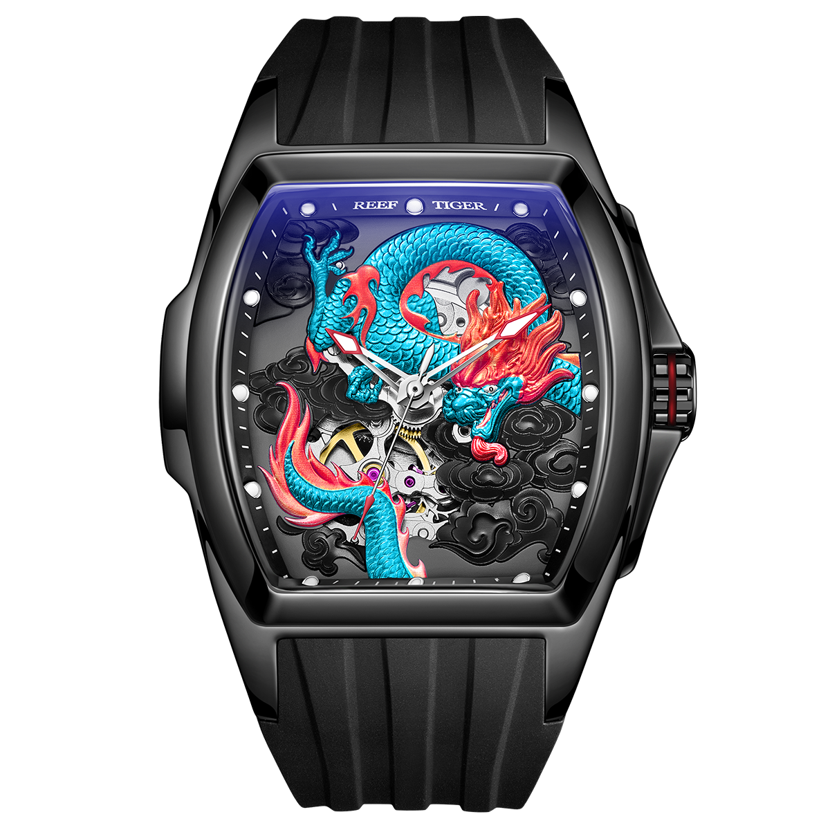 Affordable Luxury Blue Automatic Mechanical Dragon Watch For Men - Reef Tiger Aurora RGA3061